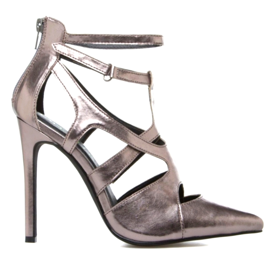 🦊Paper Fox🦊 Metallic Gray Strap Heels💛